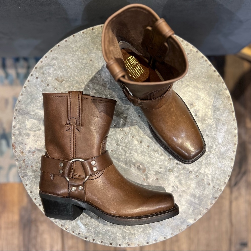 Frye Brown Leather Short Harness Boots